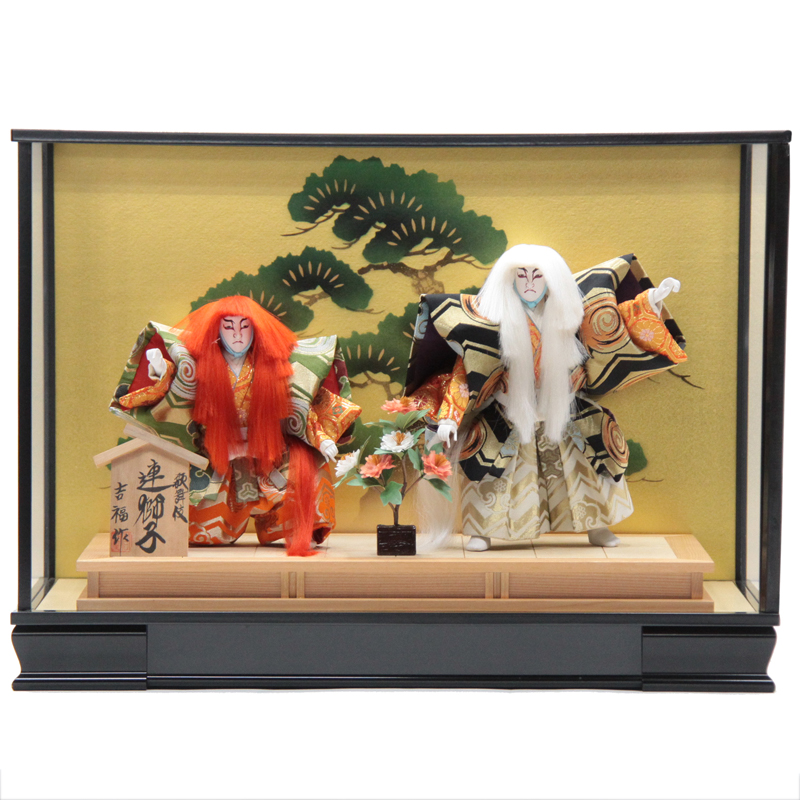 アウトレット品 歌舞伎人形 連獅子 吉福作 舞踊人形 日本人形 幅69.5cm (22a-ya-2513) インテリア ディスプレイ 見切処分品