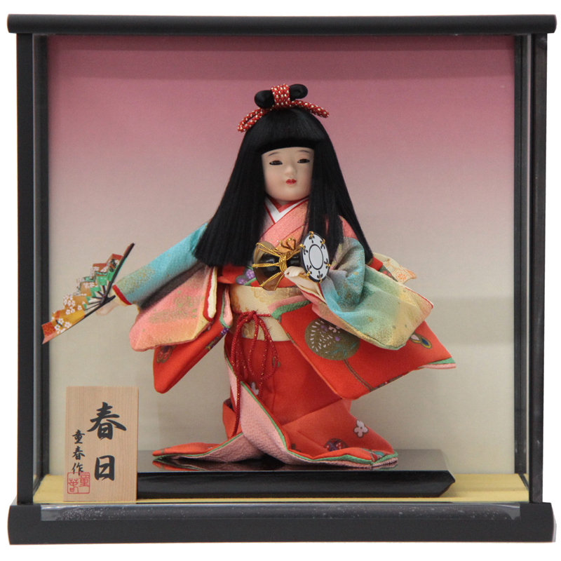 アウトレット品 雛人形ケース人形 8号 春日 扇子と鼓 舞踊人形 日本人形 幅41cm (22a-ya-2529) インテリア ディスプレイ 見切処分品