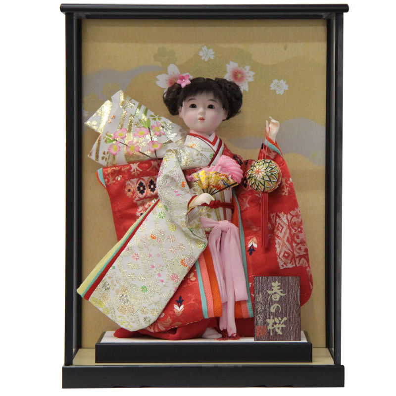 アウトレット品 雛人形ケース人形 8号 春の桜 まり 舞踊人形 日本人形 幅38cm (22a-ya-2608) インテリア ディスプレイ 見切処分品