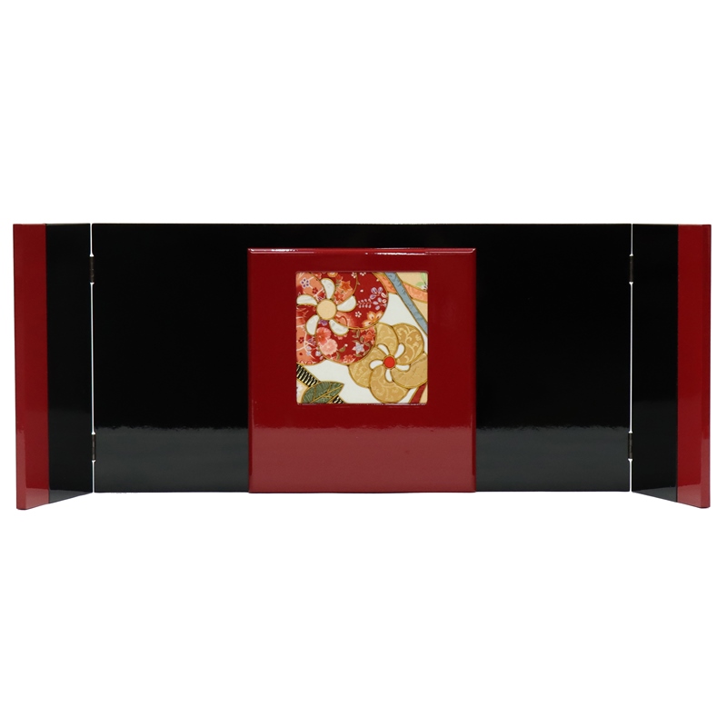 アウトレット品 雛人形 三月屏風 屏風のみ 11号 41A-59 (赤/黒)木目込 桜熨斗 変形 三曲屏風 飾り幅80〜90cm (23a-ya-0031) 見切処分品