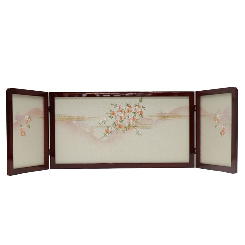 アウトレット品 屏風 屏風のみ 15号 三曲屏風 茜色・平安桜 幅115〜120cm (23a-ya-0421) 見切処分品