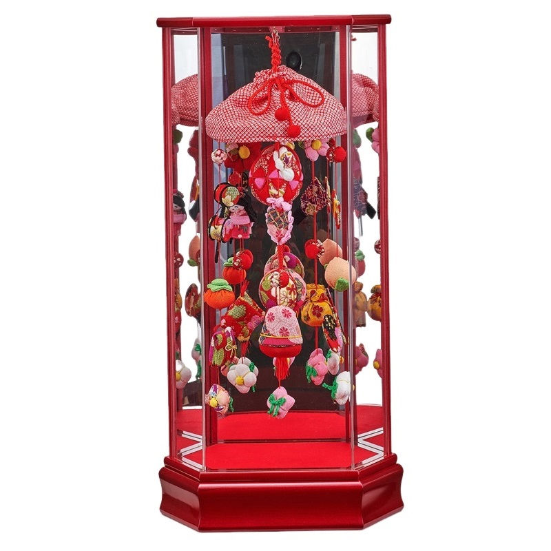 吊るし飾り アクリルケース入 大 幅30cm 六角彩色LG塗 アクリルケース 赤A fn5-14 ケース飾り ひな人形