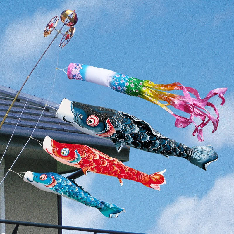 徳永 鯉のぼり ベランダ用 ロイヤルセット 格子取付タイプ 1.5m鯉3匹 風舞い 桜風吹流し 撥水加工 日本の伝統文化 こいのぼり